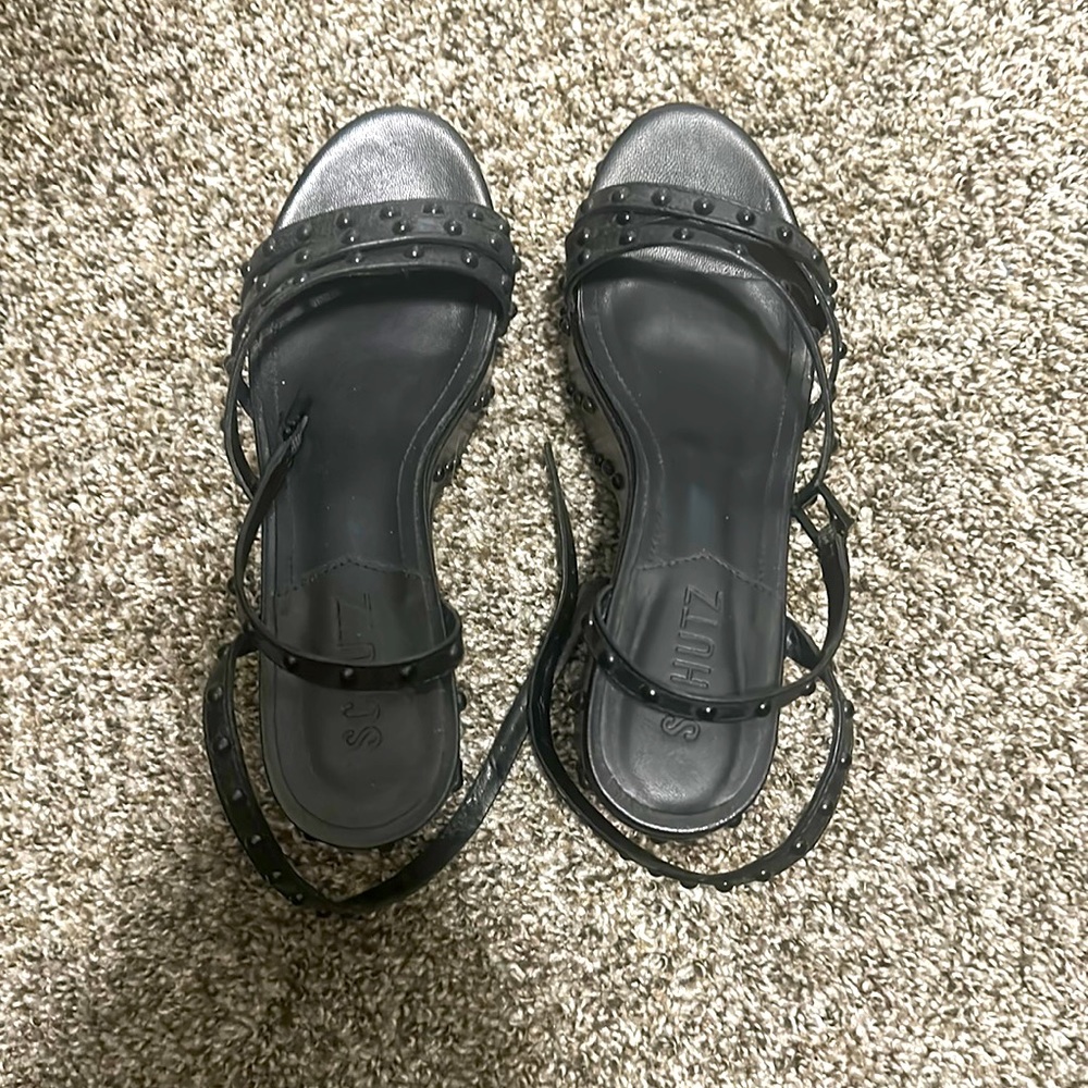 Schutz Black Women’s Heeled Studded Sandal - Size 5.5